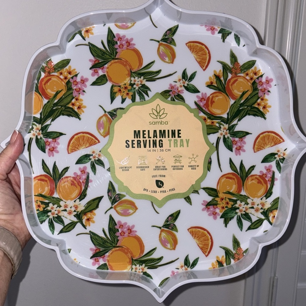 Melamine serving tray peaches and oranges nwt.
